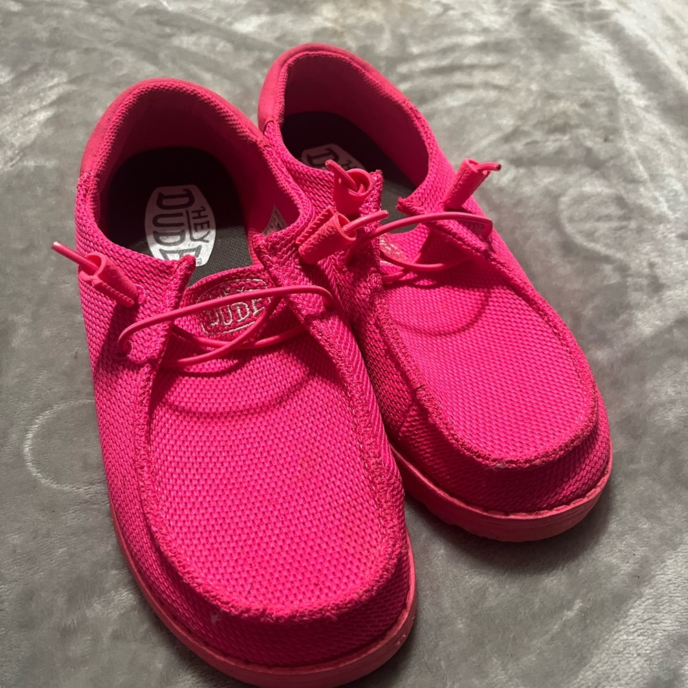 Hot pink HeyDudes. Lightly worn.
